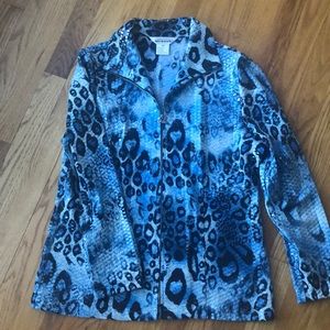 Misook exclusively zip up blue print jacket